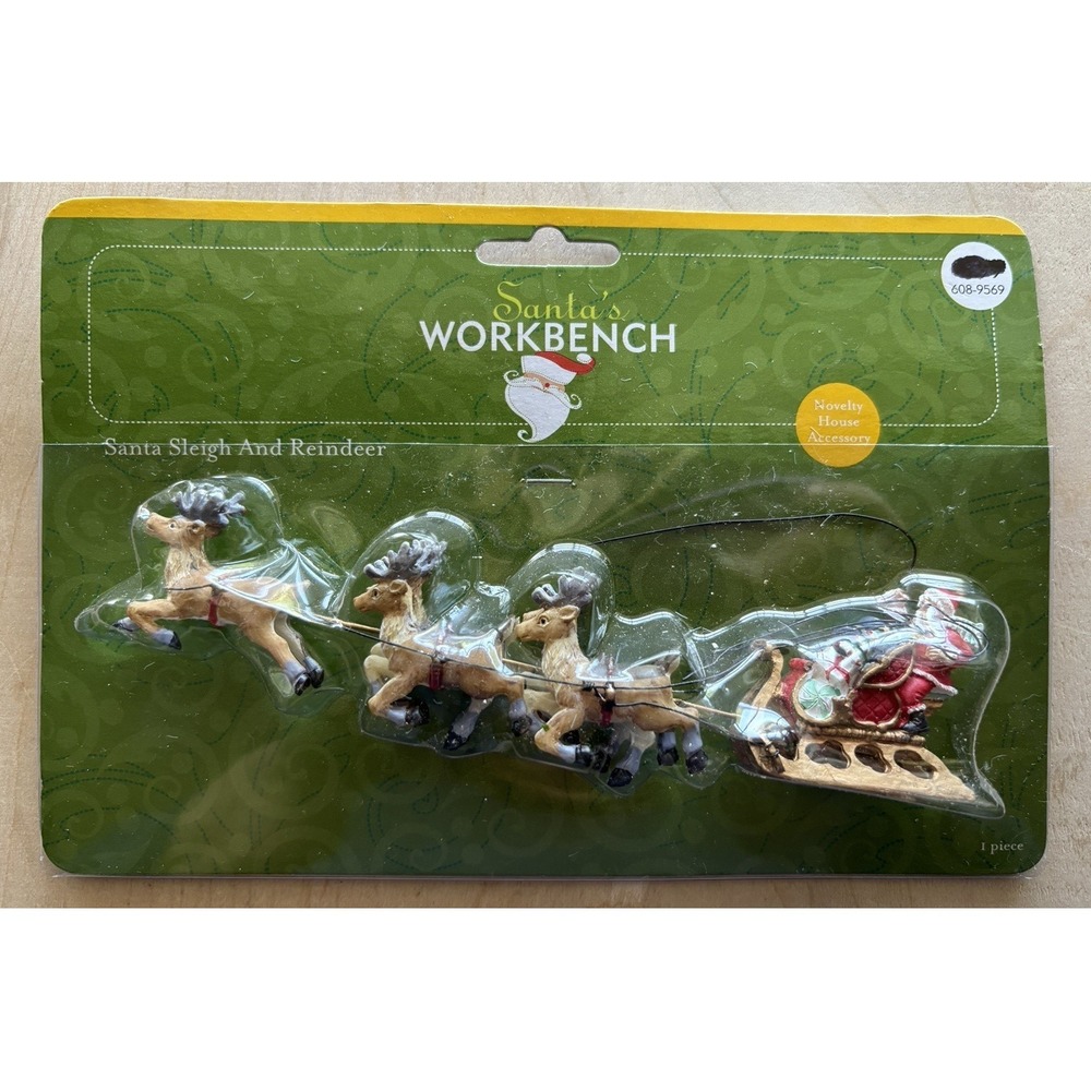Vtg Santa's Workbench Santa & Sleigh Christmas Village Accessory NIP Reindeer
